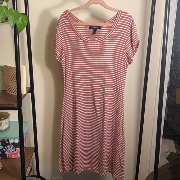 2/$10- FOREVER 21- Dress Short Sleeve Tunic Ruffle Hem Striped Stretch - Picture 7 of 7